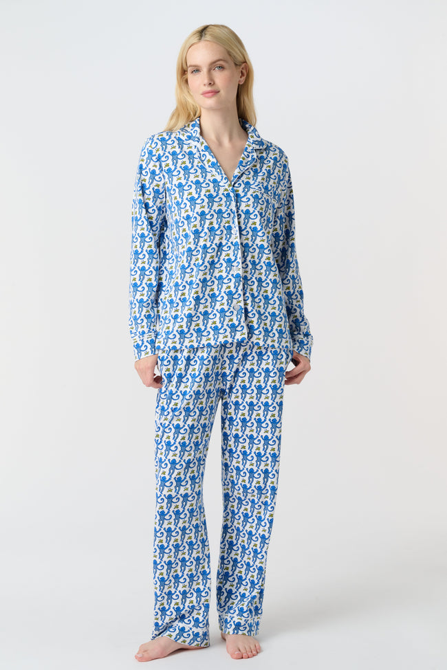 Monkey Long Sleeve Polo Pajamas Hover Image