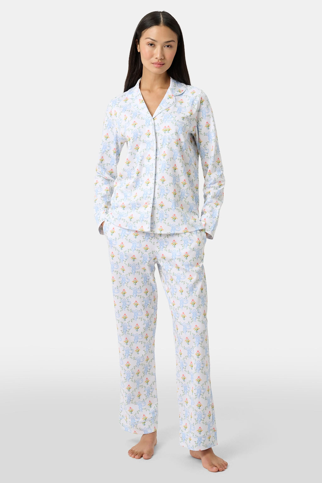 Floral Monkey Trellis Long Sleeve Polo Pajamas